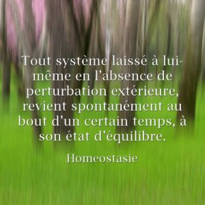 Homéostasie: Tout système laissé à lui-même en l’absence de perturbation extérieure, revient spontanément au bout d’un certain temps, à son état d’équilibre.